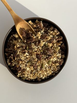 Prune+orange+dark chocolate granola