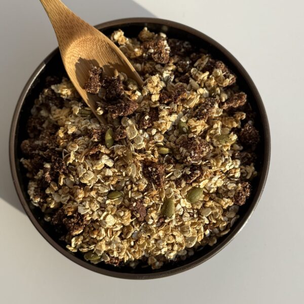 Prune+orange+dark chocolate granola